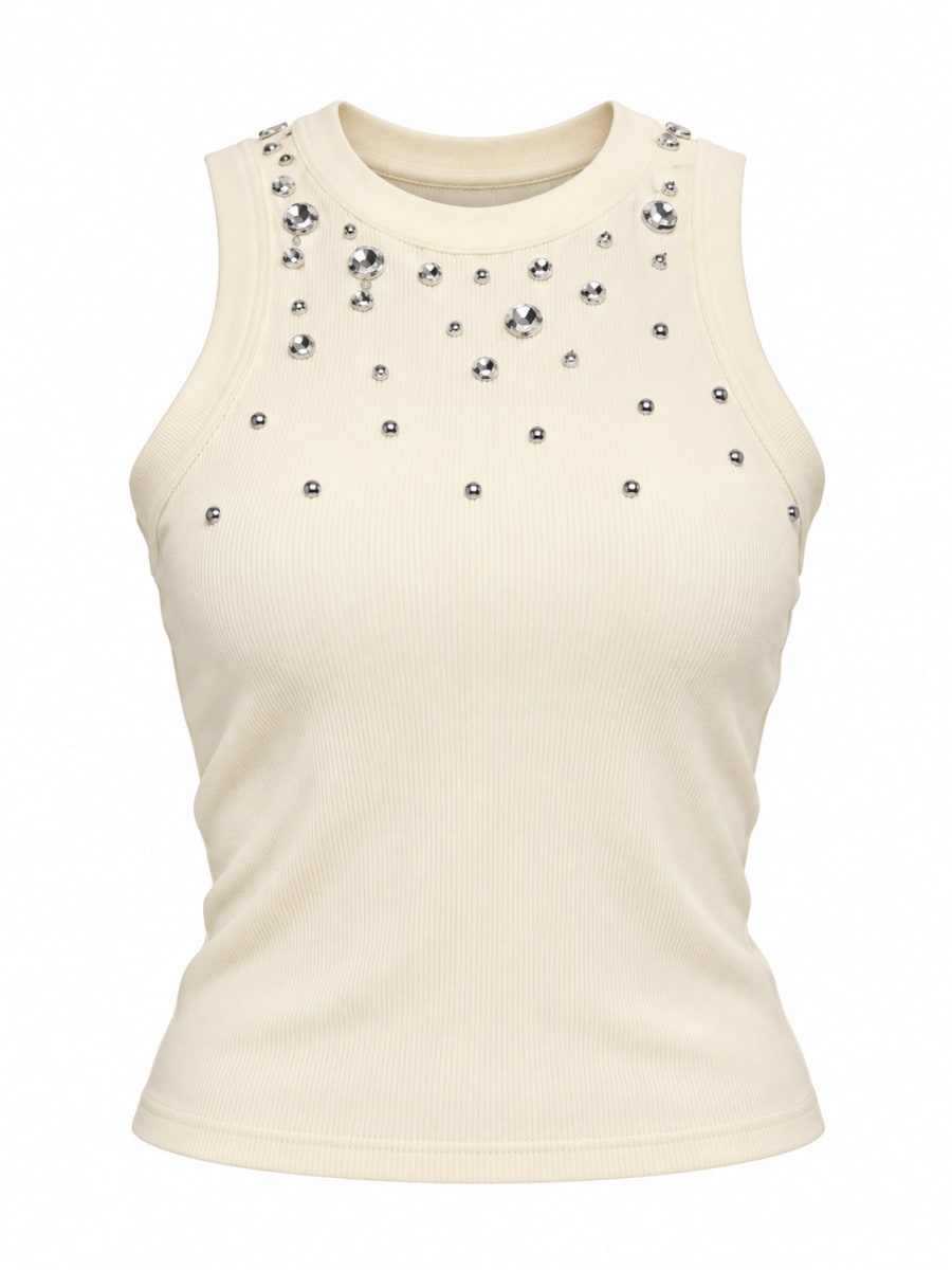 Studio Eleven Cream Rhinestone Sleeveless Top