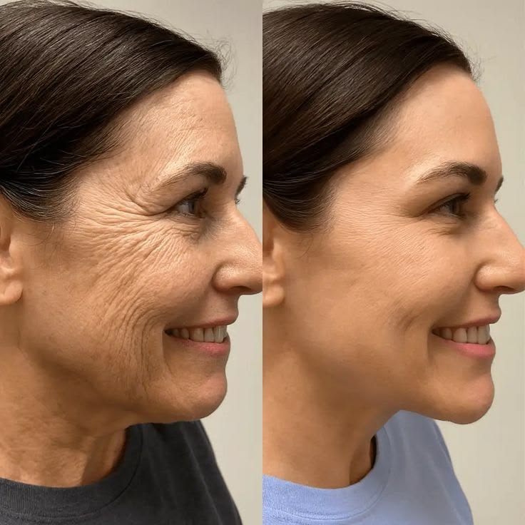 Antes y después visual de líneas de expresión en rostro