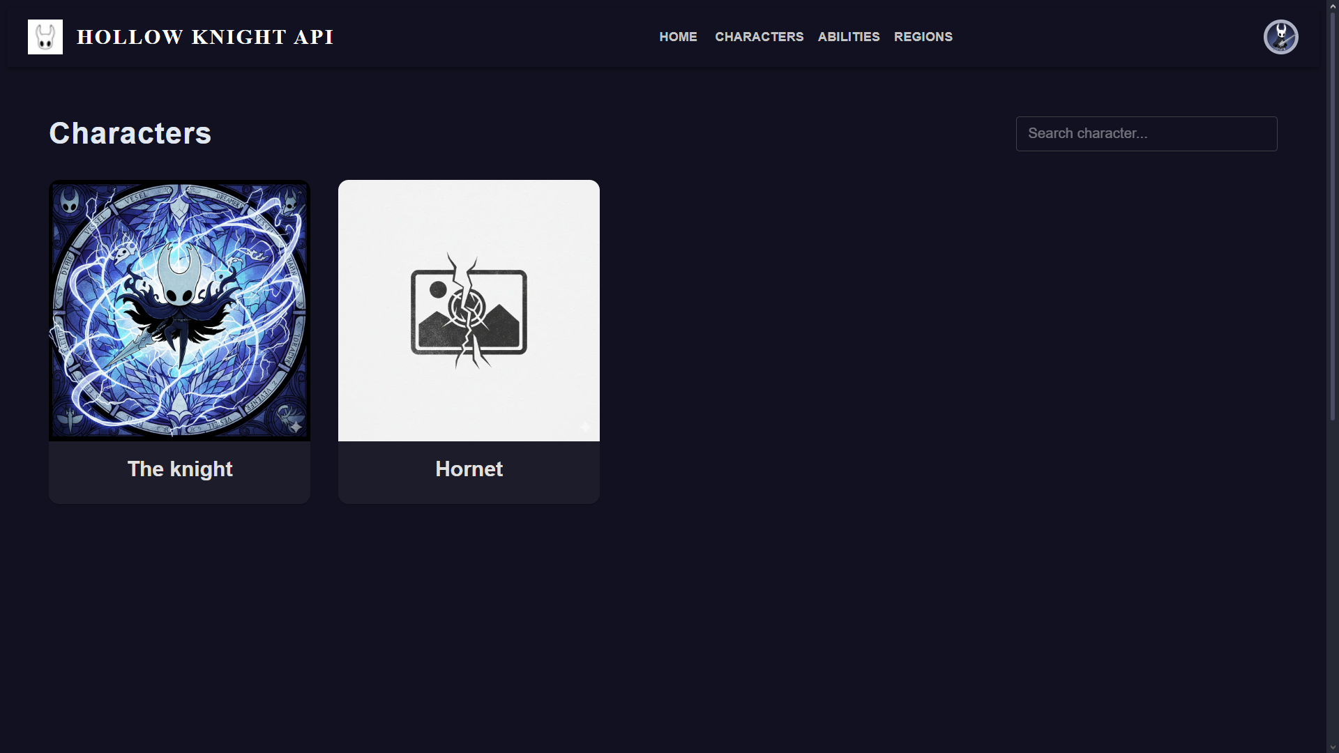 GitHub - Mai-Campos/Hollow-Knight-API: API REST de personajes de Hollow ...