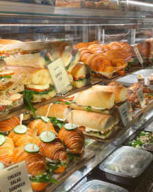 Fresh sourdough bread at a bakery