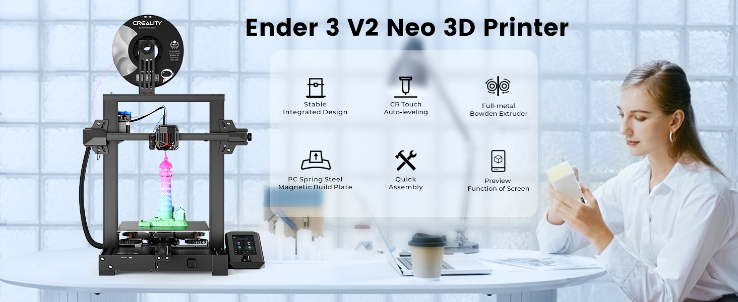 Creality Ender-3 V2 Neo CR Touch Auto Leveling 3D Printer Full-metal Bowden  Extruder Stable Integrated Design 3-Step Assembly Quiet Printing