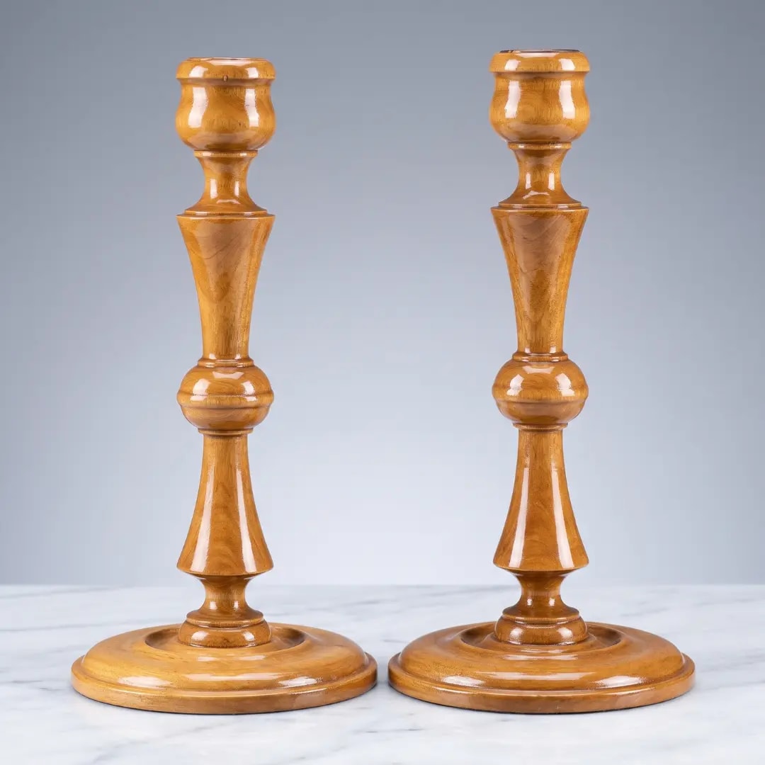 Two Classic Wooden Candle Holders