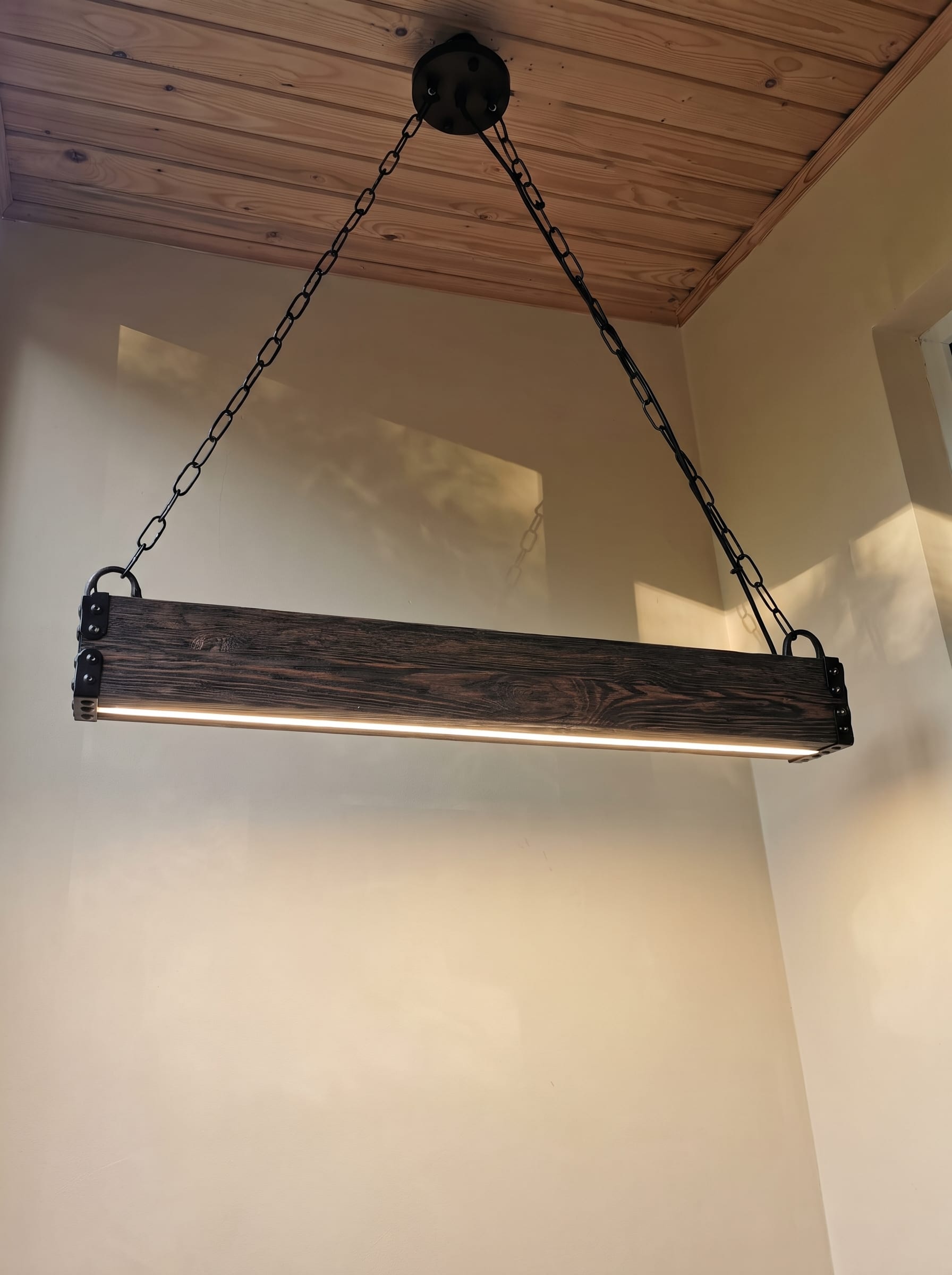 Rustic Wood Beam LED Pendant Hanging Wooden Lamp