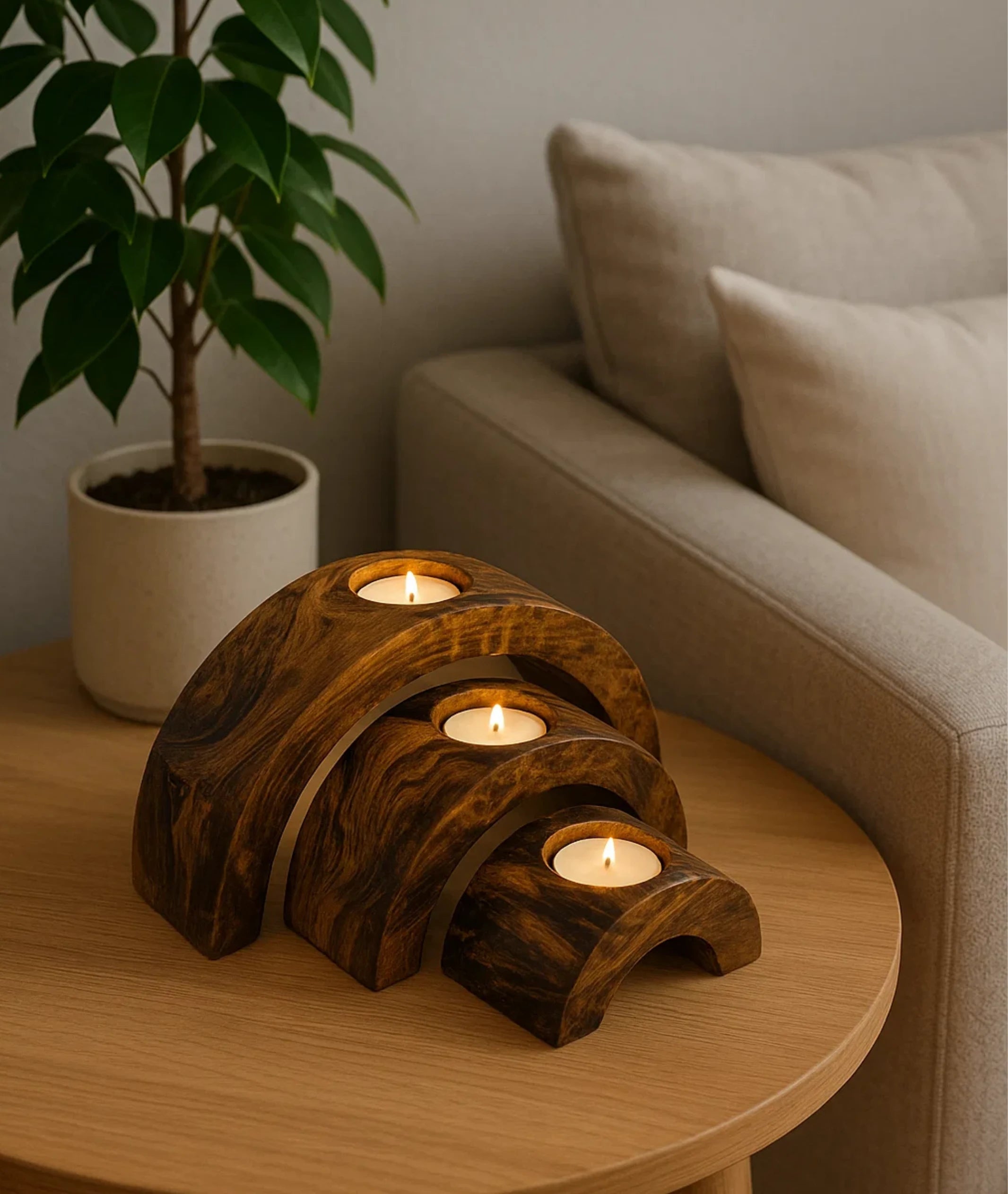 Handmade Decorative Wooden Tealight Holders Wood Half Set of 3 5