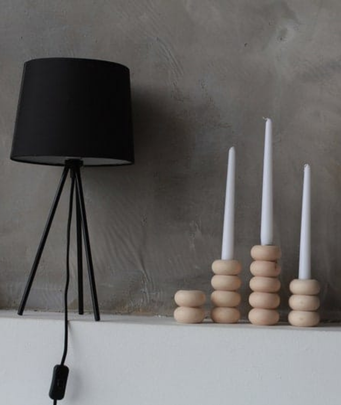 Mid Century Rounded Bead Wooden Candle Holder