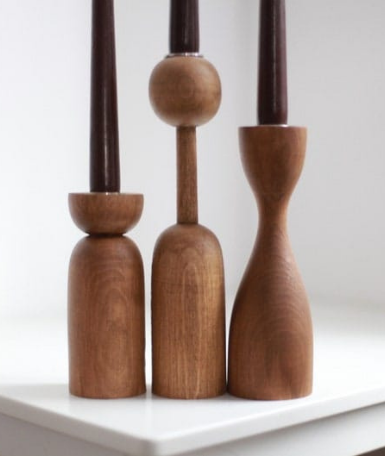 Primitive Wooden Candlestick Holder (Set of 3)