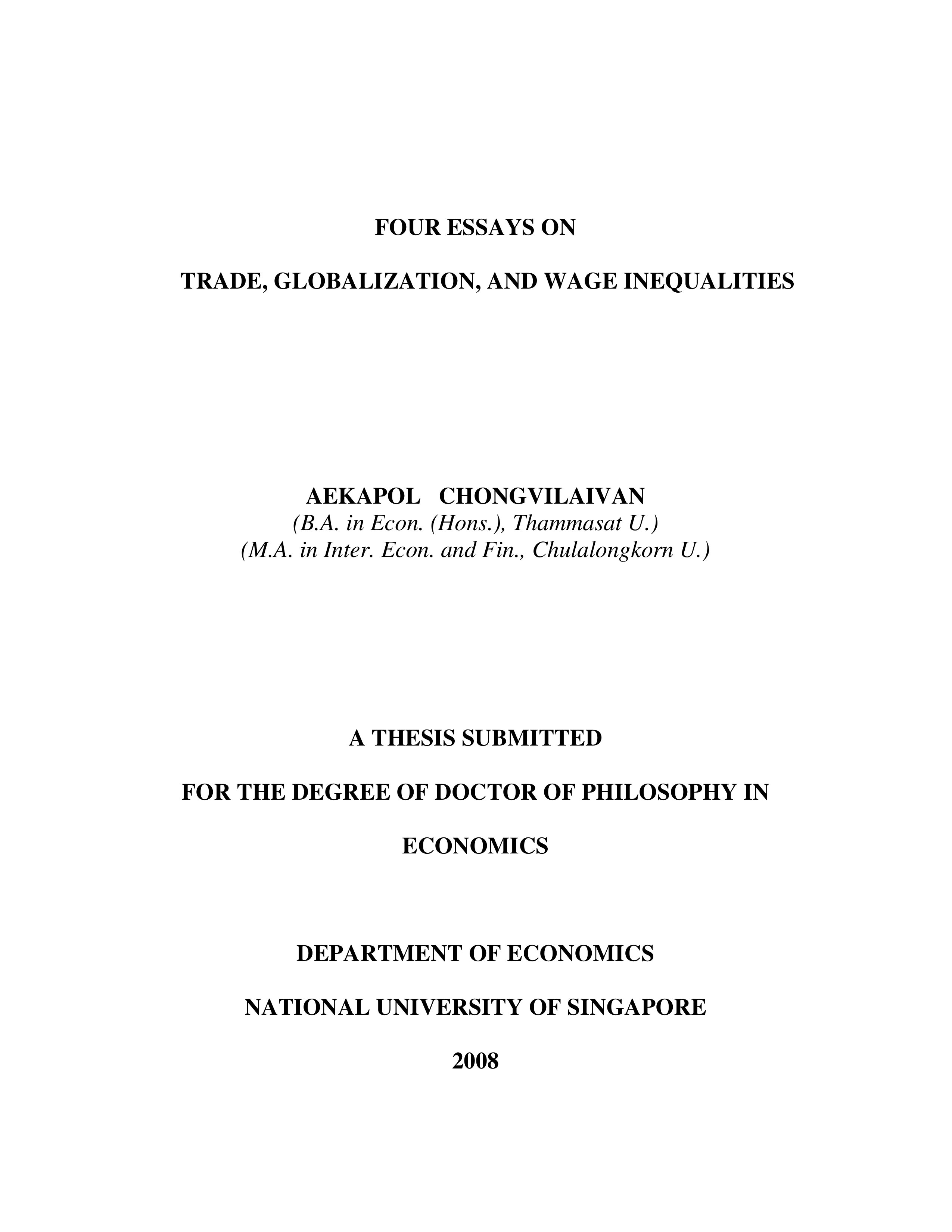 Four essays on trade, globalization, and wage inequalities