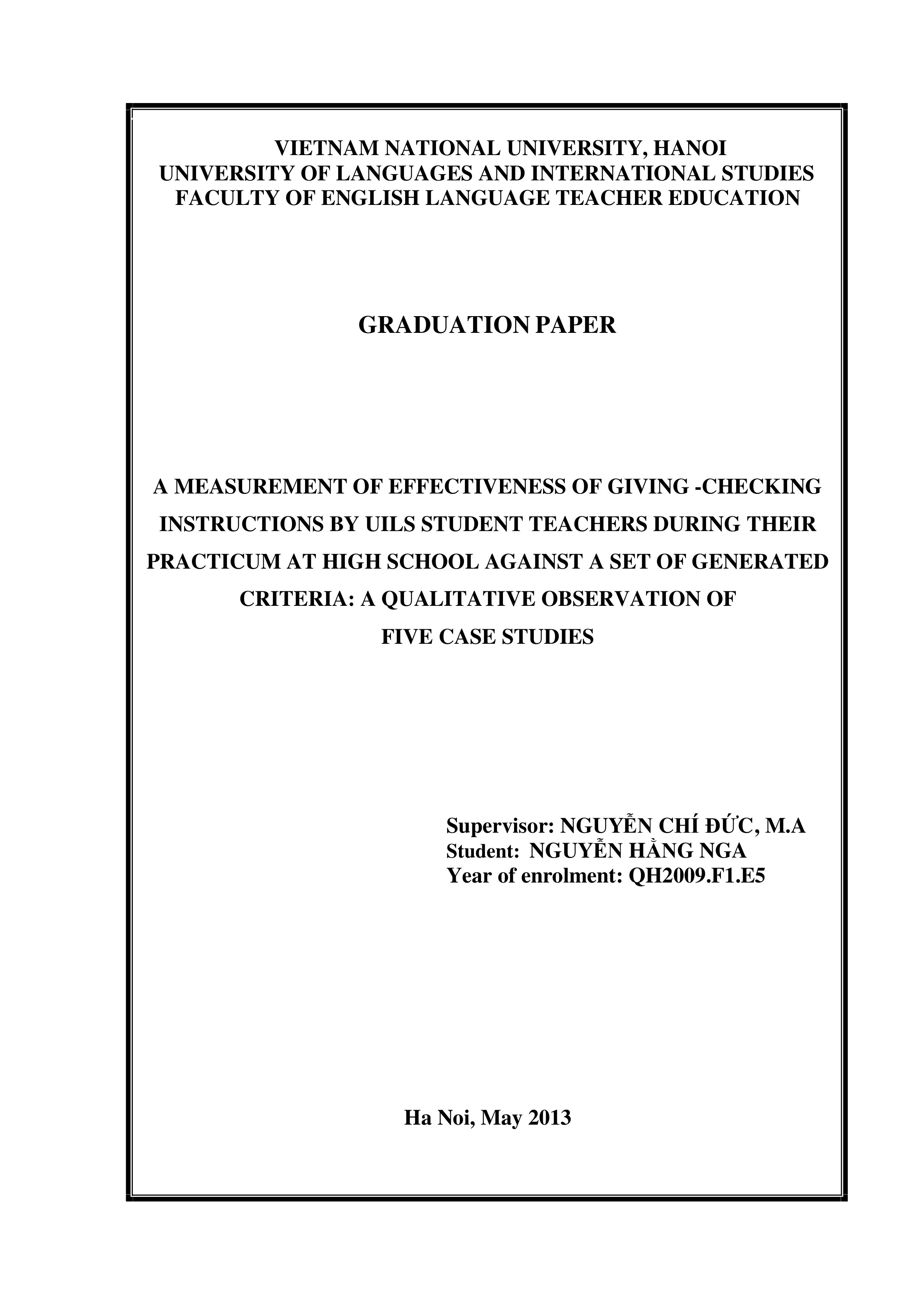 A measurement of effectiveness of giving checking instructions by uils student teachers during their