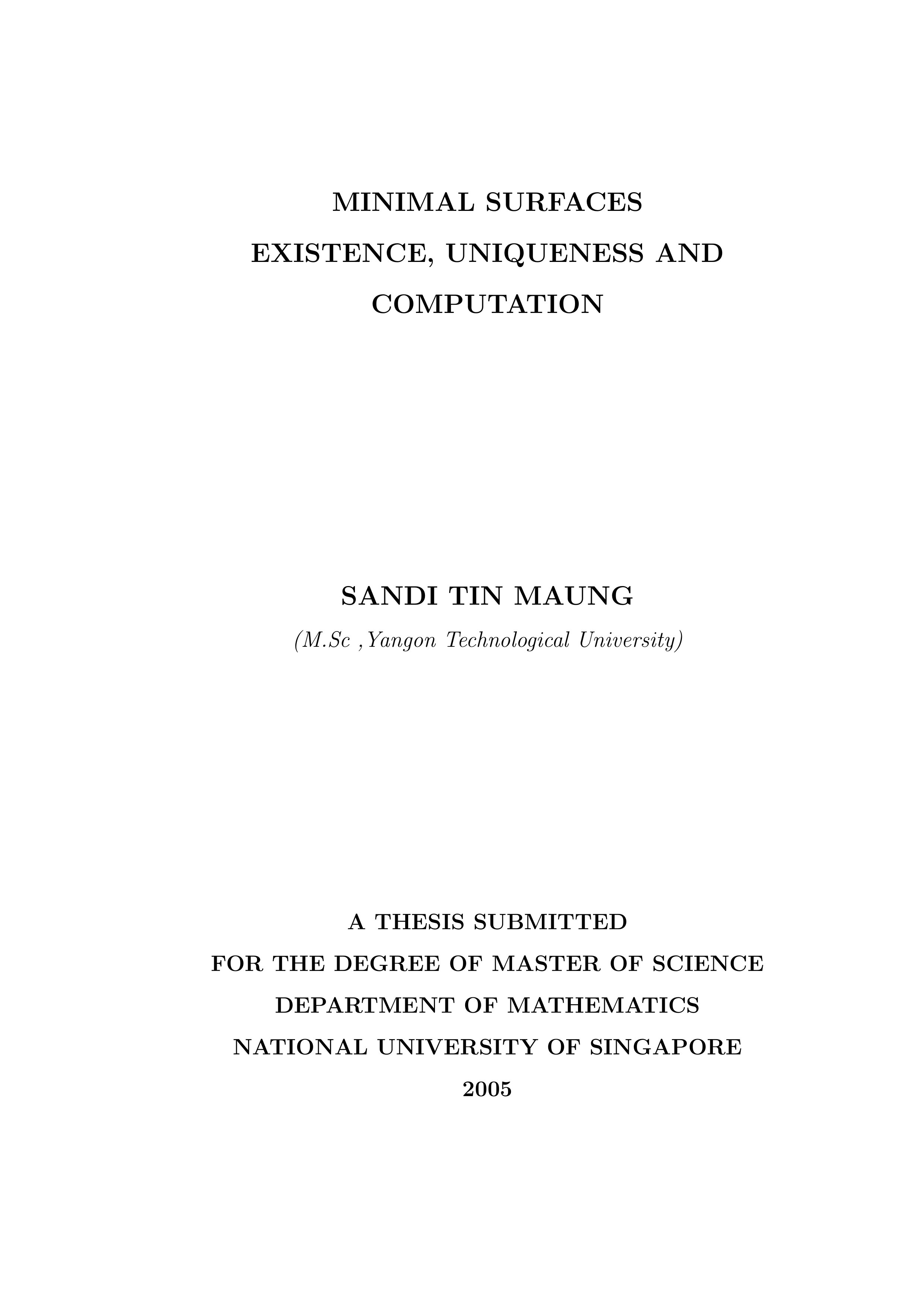 Minimal surfaces existence, uniqueness and computation