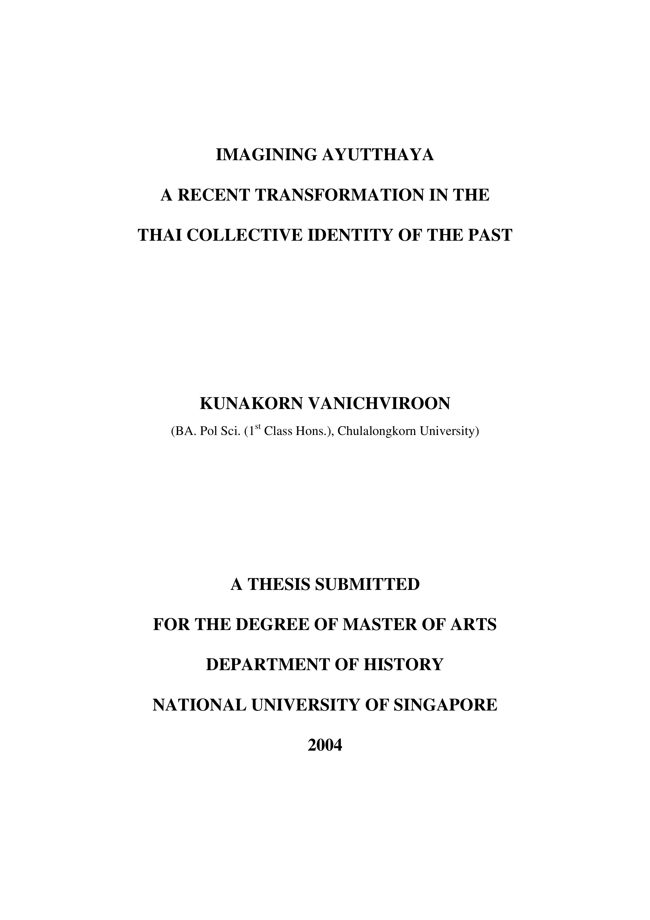 A recent transformation in the thai collective identity of the past