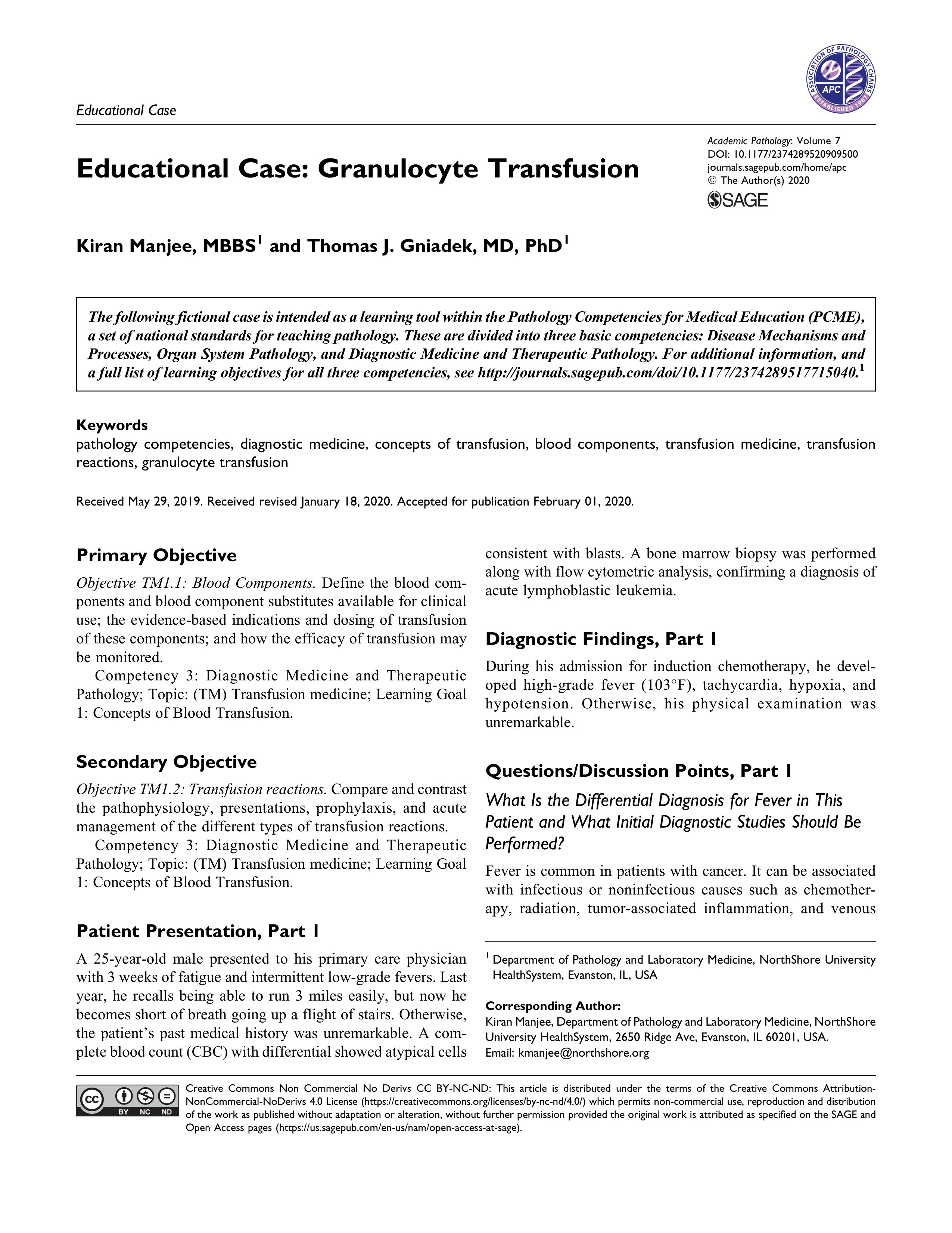 Educational case: Granulocyte transfusion