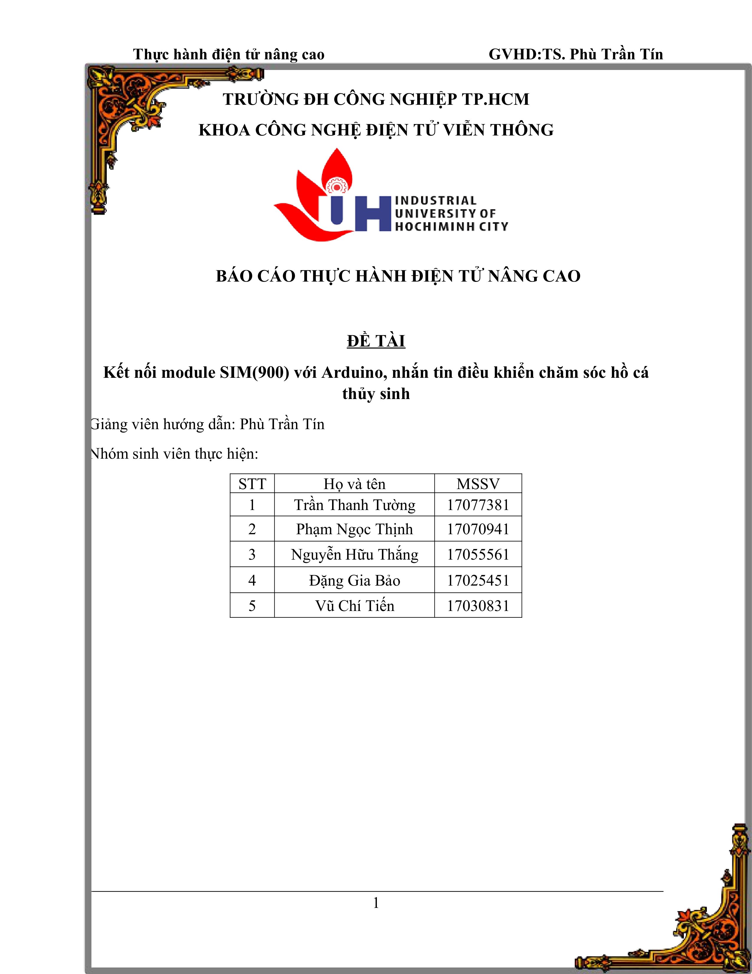 ĐỀ tài kết nối module SIM(900) với arduino, nhắn tin điều khiển chăm sóc hồ cá thủy sinh