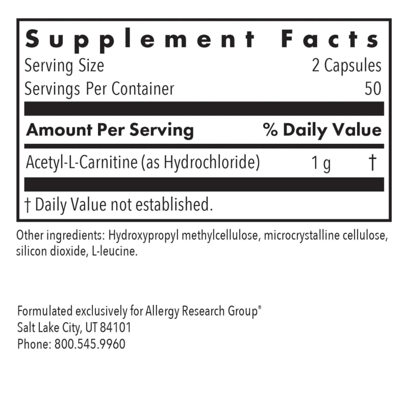 Acetyl-L-Carnitine 500mg, 100 capsules