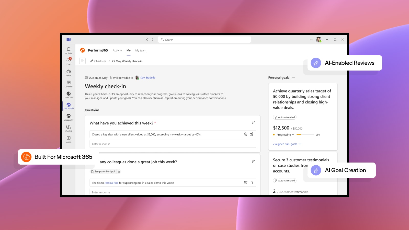 OKR Software + SMART Goals for Microsoft Teams Perform365