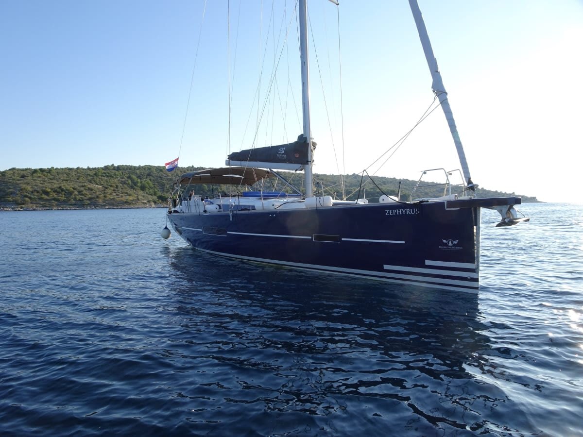 Dufour Yacht Blue Floating On The Water