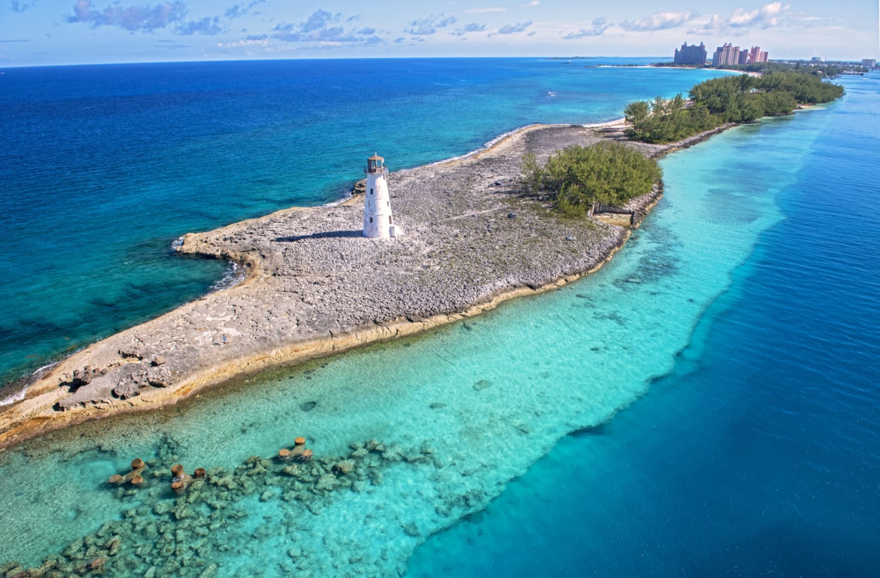Nassau port lighthouse on the Paradise Island, Bahamas
