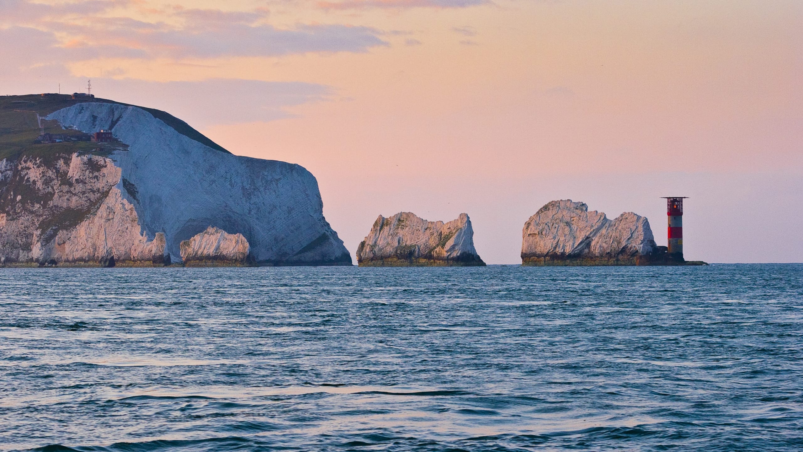 The needles, the western entrance to the Solent, Isle Of Wight, UK at sunrise