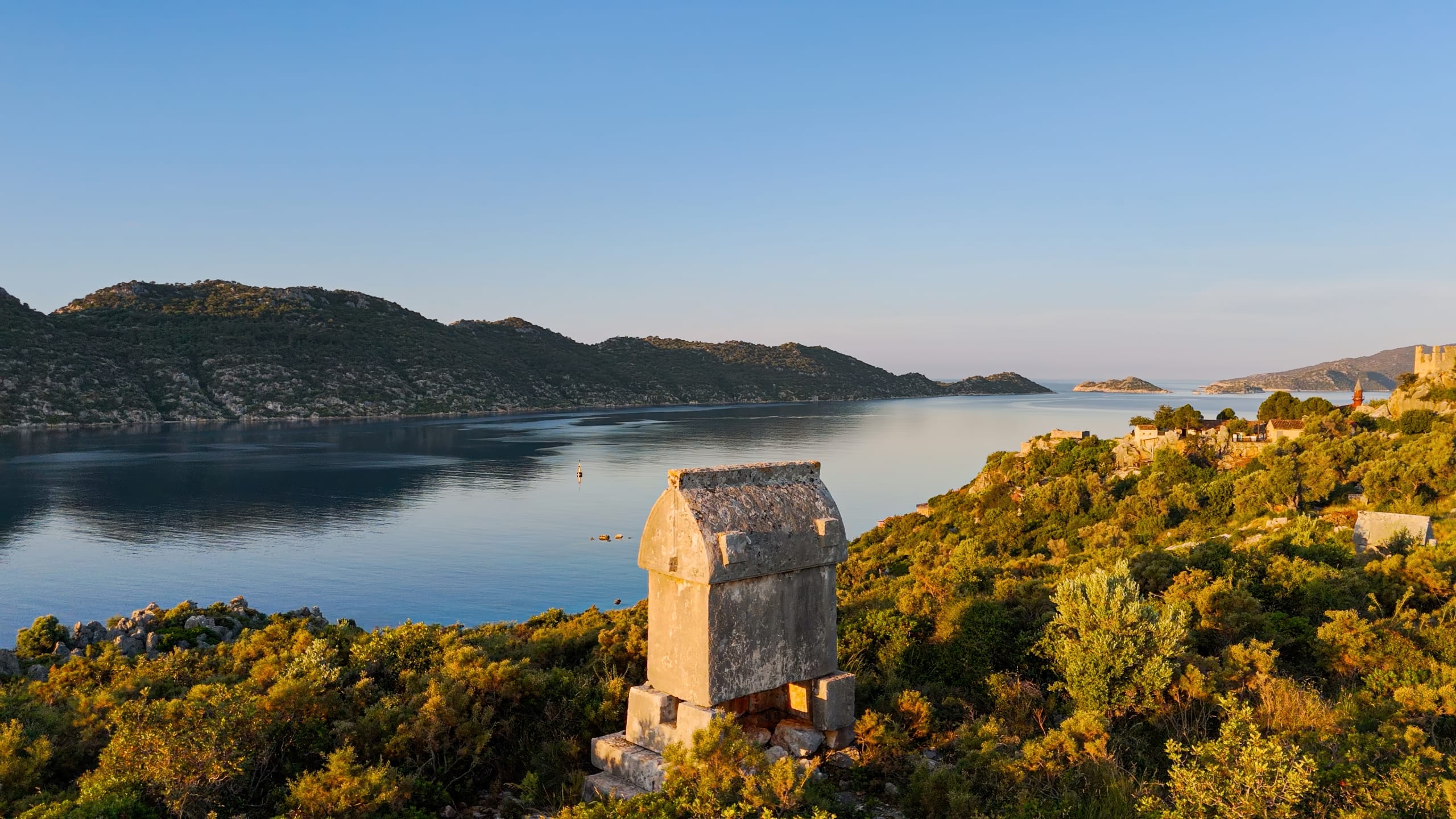 Lycian Coast sailing itinerary - aerial view of ancient ruins at Kekova, Turkey
