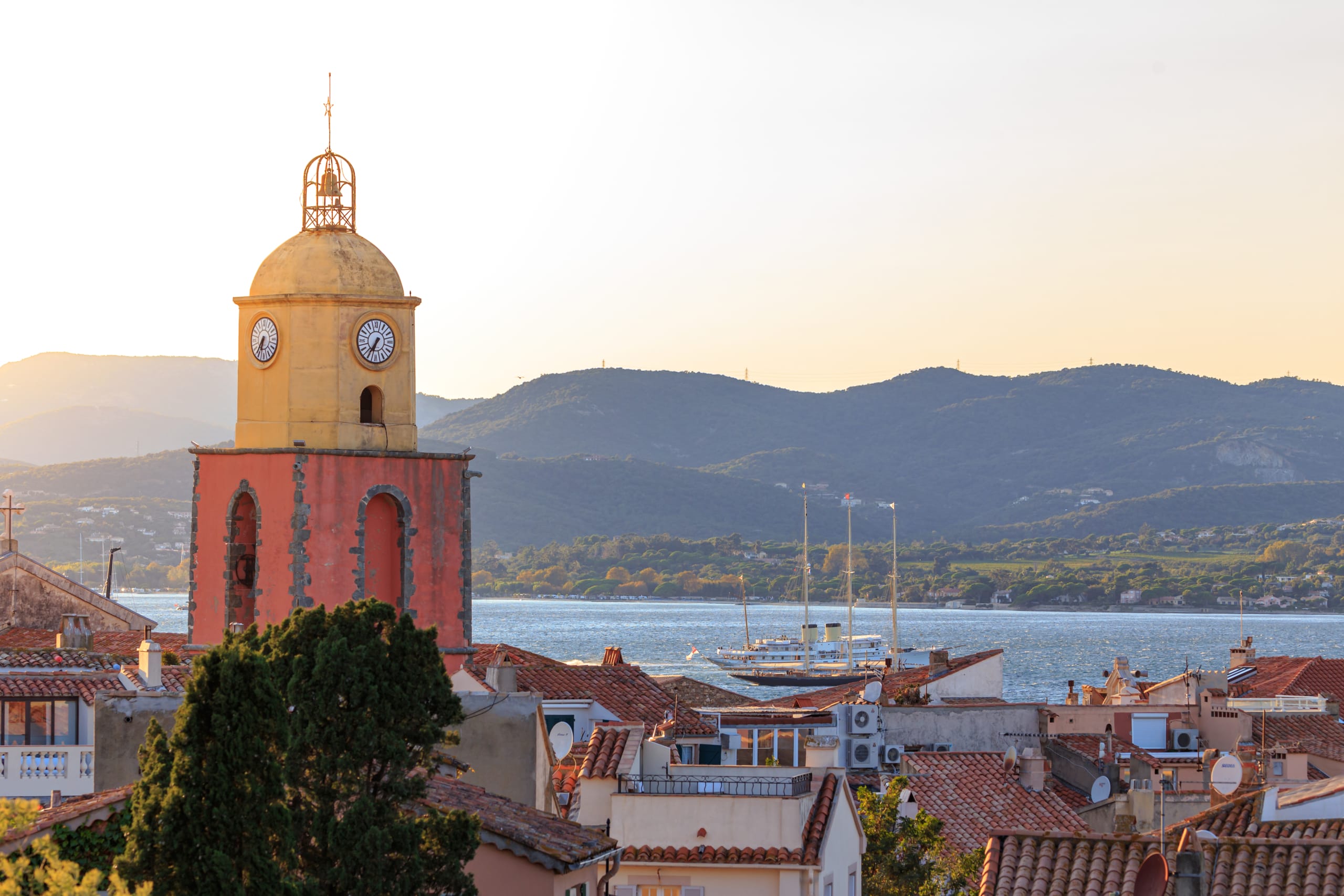 Notre-Dame-de-l'Assomption church of Saint-Tropez on blue sky in France