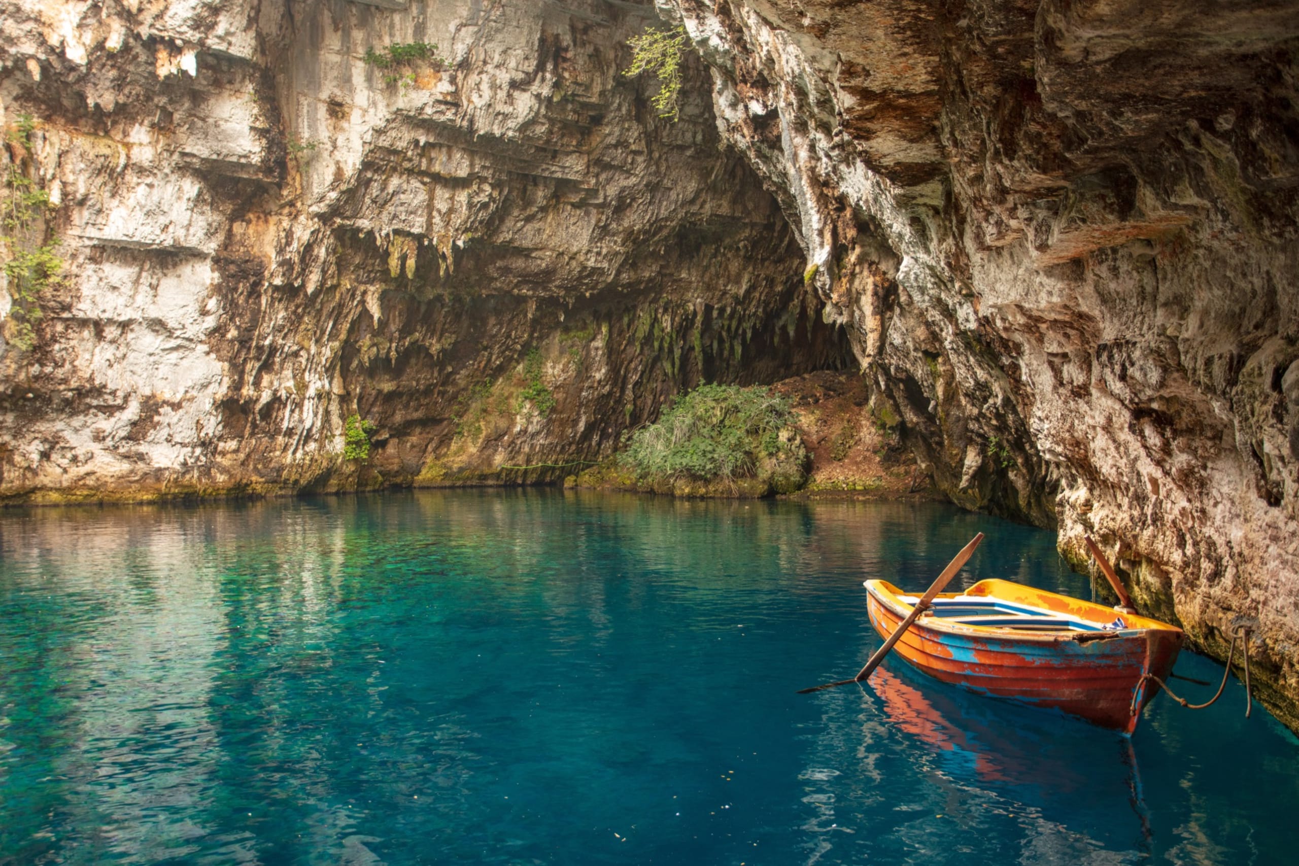 Melissani lake and cave is located near Sami, small town and port on Kefalonia island. Many tourists visiting this place all over the year.