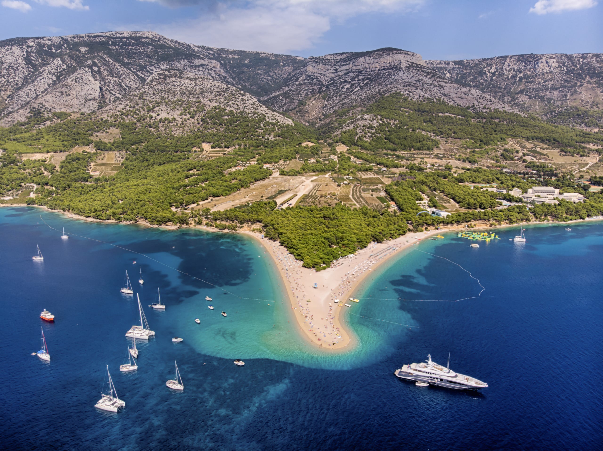Aerial view of Zlatni Rat Beach in Brac Island, Dalmatian Region