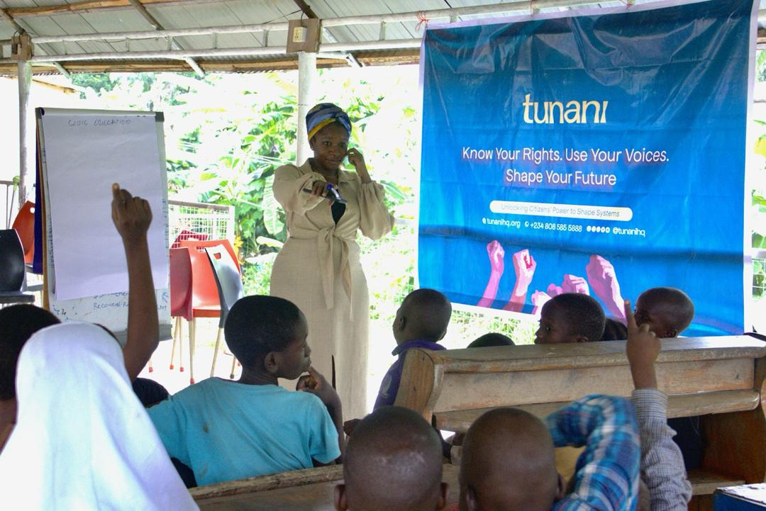 Civic education session with children at the Evergreen Project