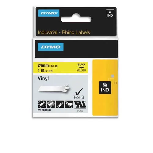 DYMO Rhino Tape 24 mm vinyl zwart op geel 1805431 productfoto image1 L