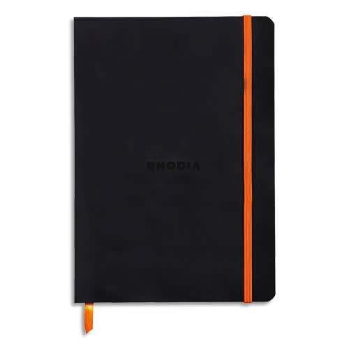 RHODIA Carnet Rhodiarama souple 14,8x21cm 160 pages lignées avec élastique. Couverture simili-cuir noir