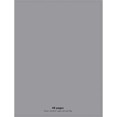 NEUTRE Cahier piqûre 24x32 48 pages grands carreaux 90g. Couverture polypro gris