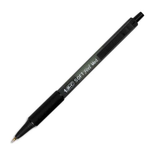 BIC Stylo à bille pointe moyenne rétractable encre noire corps caoutchouc anti-fatigue SOFT FEEL CLIC