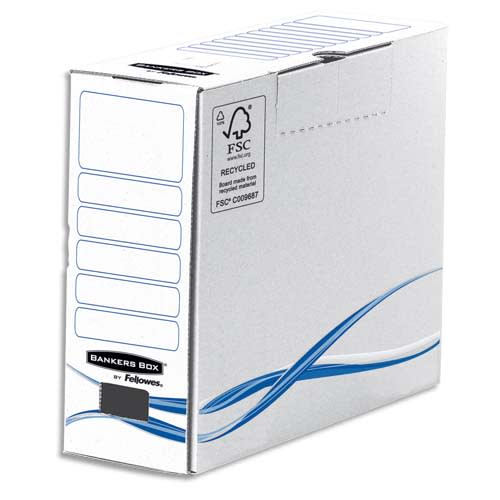 BANKERS BOX Boîte archives dos de 10cm BASIQUE, montage manuel, en carton blanc/bleu