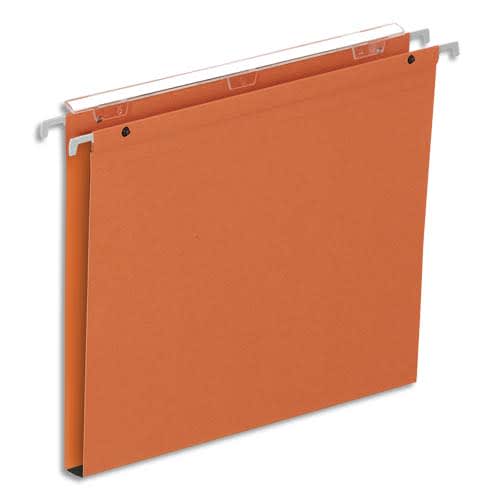 NEUTRE Boîte de 25 dossiers suspendus TIROIR, kraft 220g. Fond 15, volet agrafage+pression.Coloris Orange