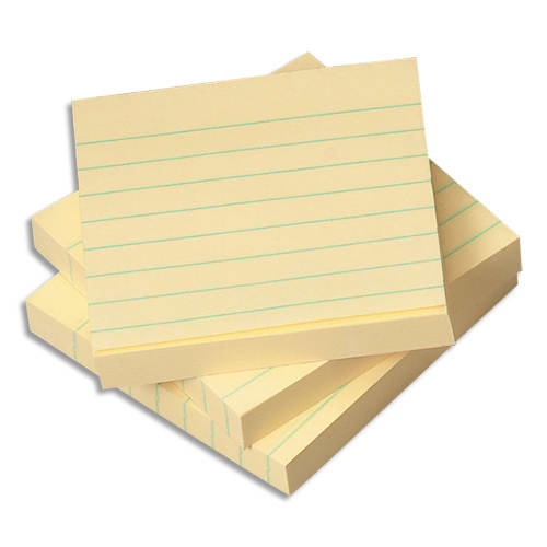 POST-IT Lot de 6 blocs repositionnables de 100 feuilles 76 x 76mm jaune quadrillé