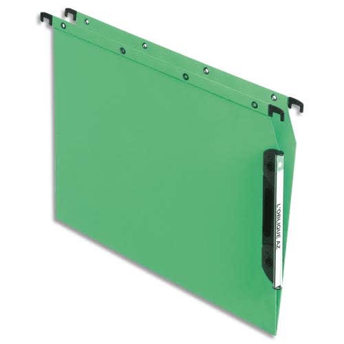 OBLIQUE AZ Boîte de 25 dossiers suspendus ARMOIRE en kraft 240g. Fond V, bouton-pression. Vert
