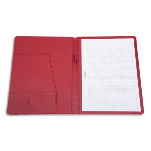 JUSCHA Conférencier rouge Messina imitation cuir. 32,5x24,5x2cm. Livré bloc-notes et pochettes multiples