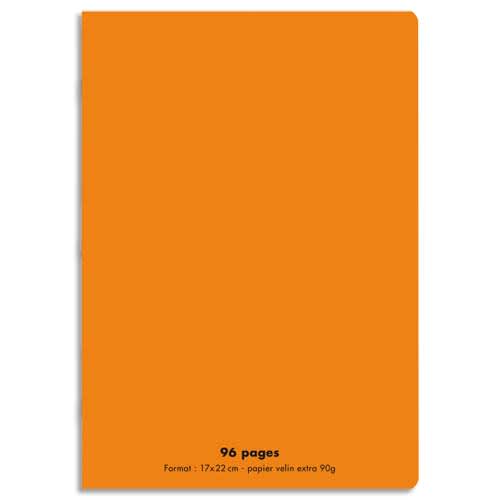 CONQUERANTC Cahier piqûre 17x22cm 96 pages 90g séyès grands carreaux. Couverture polypropylène orange
