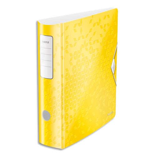 LEITZ Classeur à levier WOW 180° en polypropylène. Dos 75mm. Fermeture par élastique. Coloris jaune.