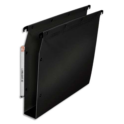 OBLIQUE AZ Paquet de 10 dossiers suspendus ARMOIRE en polypro opaque. Fond 50, bouton-pression. Noir