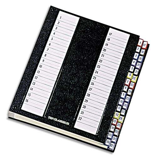 EMEY Trieur numérique 32 compartiments noir, couverture rigide plastifiée, onglets métalliques