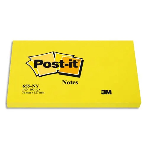 POST-IT Verplaatsbaar neonblok van 100 vellen 76 x 127 mm geel 655NY productfoto image1 L