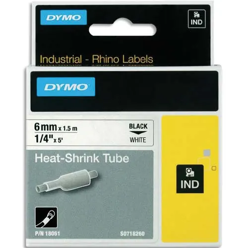 DYMO Gaine thermo-retractable Rhino 6 mm HST noir sur blanc 18051 photo du produit image1 L