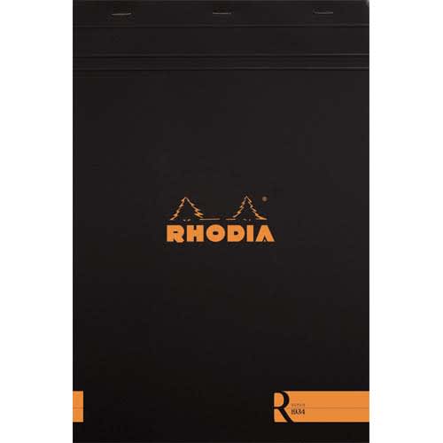 RHODIA Bloc coloR agrafé en-tête 21x29,7 (n°18) 140 pages lignées. Couverture rembordée noire