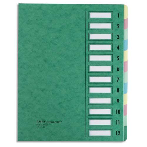 EMEY Trieur EMEY JUNIOR en carte avec système clip, 12 compartiments. Coloris vert.