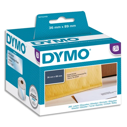 DYMO Rouleau 260 étiquettes adresses transparent adhésif permanent 36 x 89 mm photo du produit image1 L