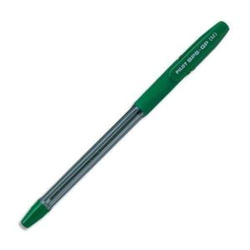 Stylo à bille pointe moyenne encre verte corps transparent avec grip antidérapant