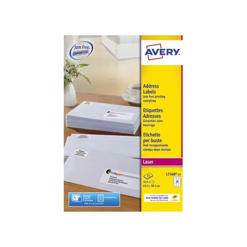 AVERY Boîte de 315 étiquettes adresse/expédition laser blanche 63,5x38,1mm L7160-15 photo du produit image1 L