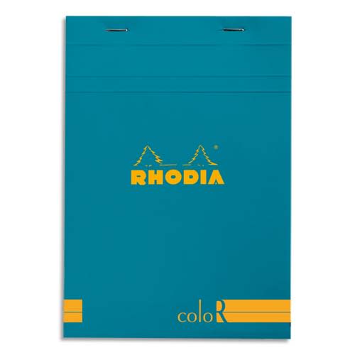 RHODIA Bloc coloR agrafé en-tête 14,8x21 (n°16) 140 pages lignées. Couverture rembordée turquoise