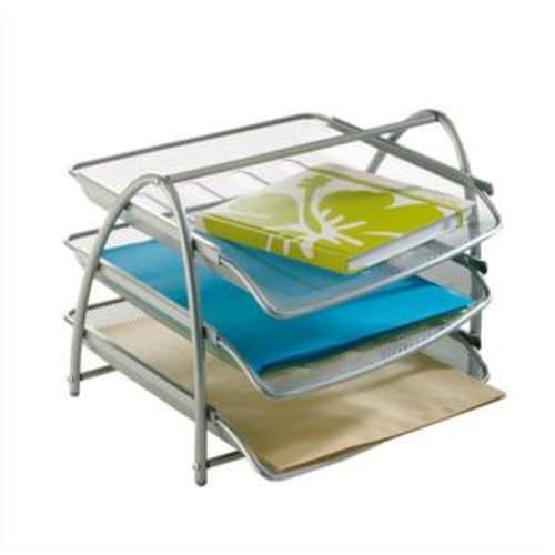 3 corbeille à courrier en metal argenté