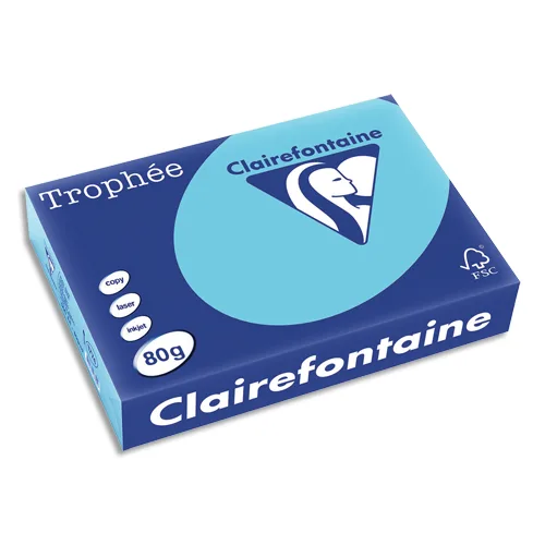 CLAIREFONTAINE Ramette de 500 feuilles papier couleur TROPHEE 80 grammes format A4 bleu alizé 1774 photo du produit image1 L
