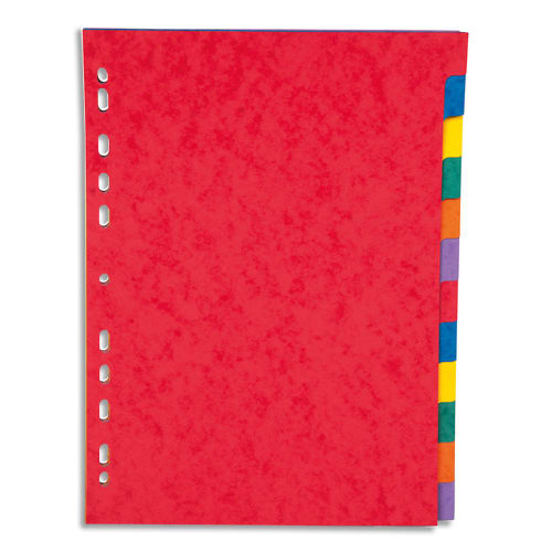 PERGAMY Jeu 12 intercalaires neutres 12 touches carte lustrée 225g. Format A4. Coloris assortis vif